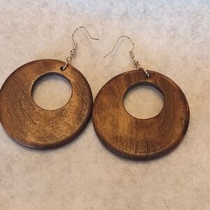 Round wooden hook earrings